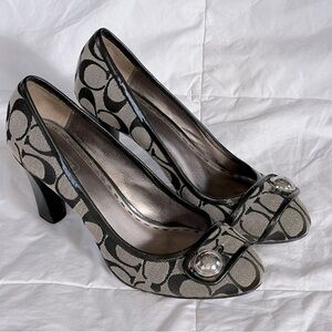 Coach | Signature Logo Black and Gray Heels with Silver Button | Size 8